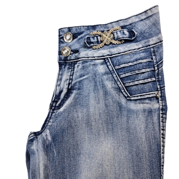 Silver Diva Colombian Women's Rhinestones Blue Jeans Size 12 - Picture 11 of 16